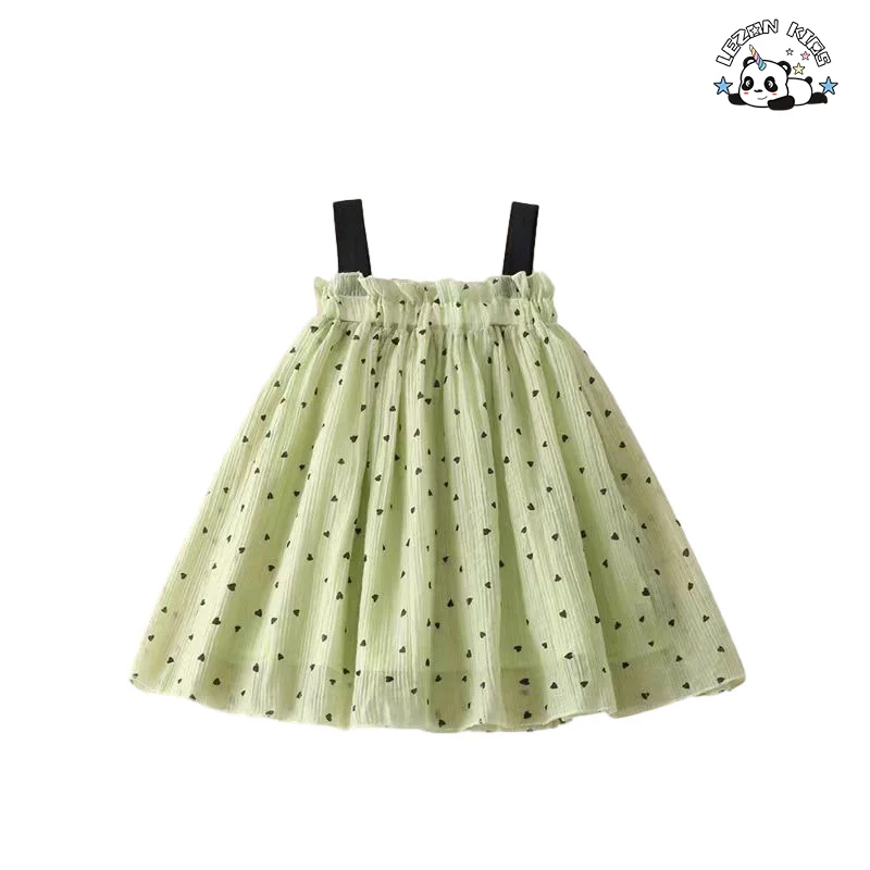 LEZONKIDS - Melhor Novo Produto de 2024 alça de espaguete preto pontilhado vestidos de meninas vestidos de 2-12 roupas infantis